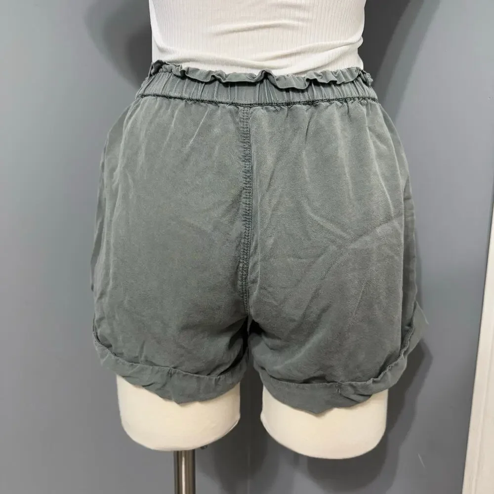 Aerie Paperbag Shorts, Green, XS